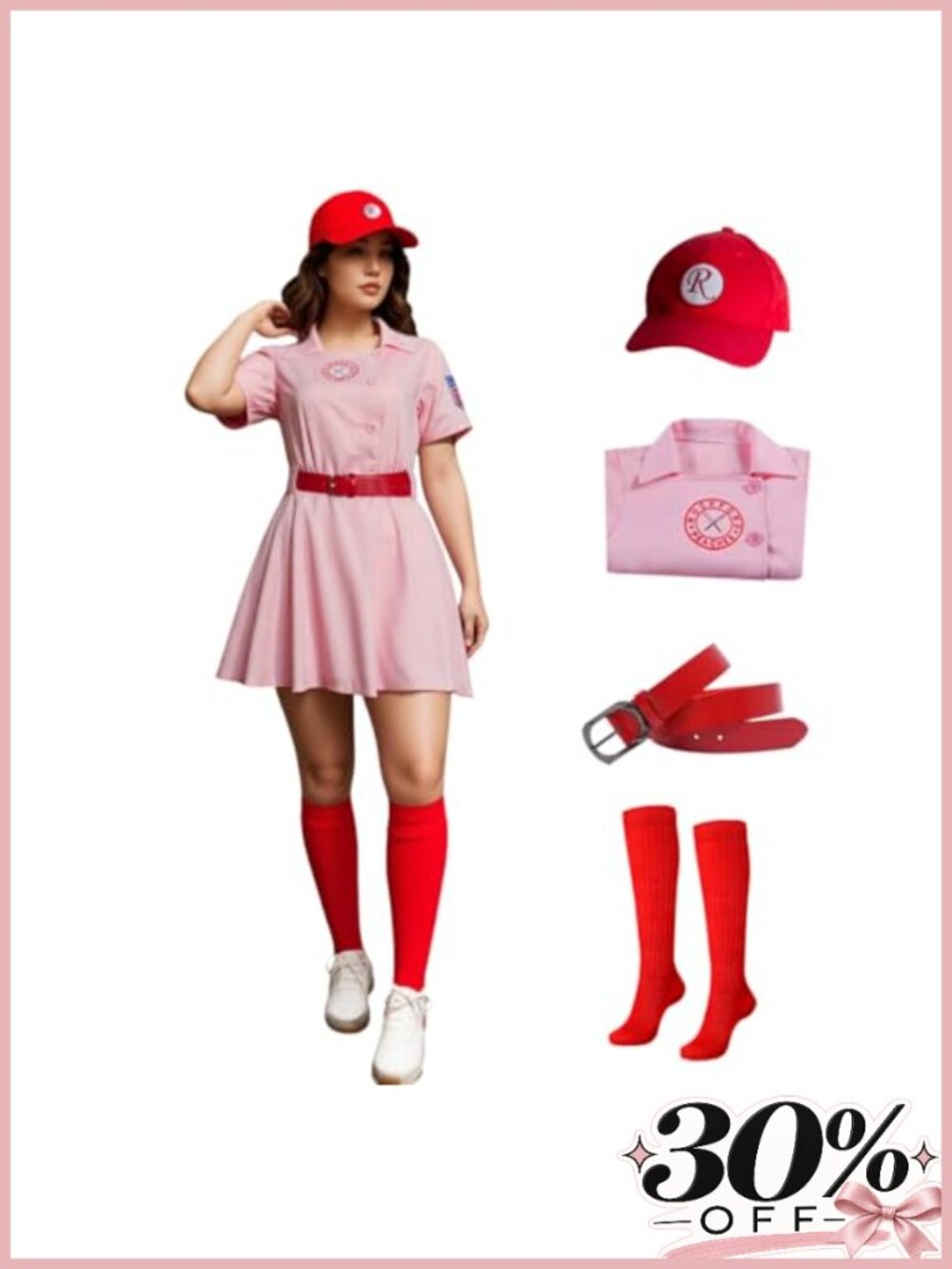 Womens Baseball League Dottie Costume Jersey Dress Uniform Set